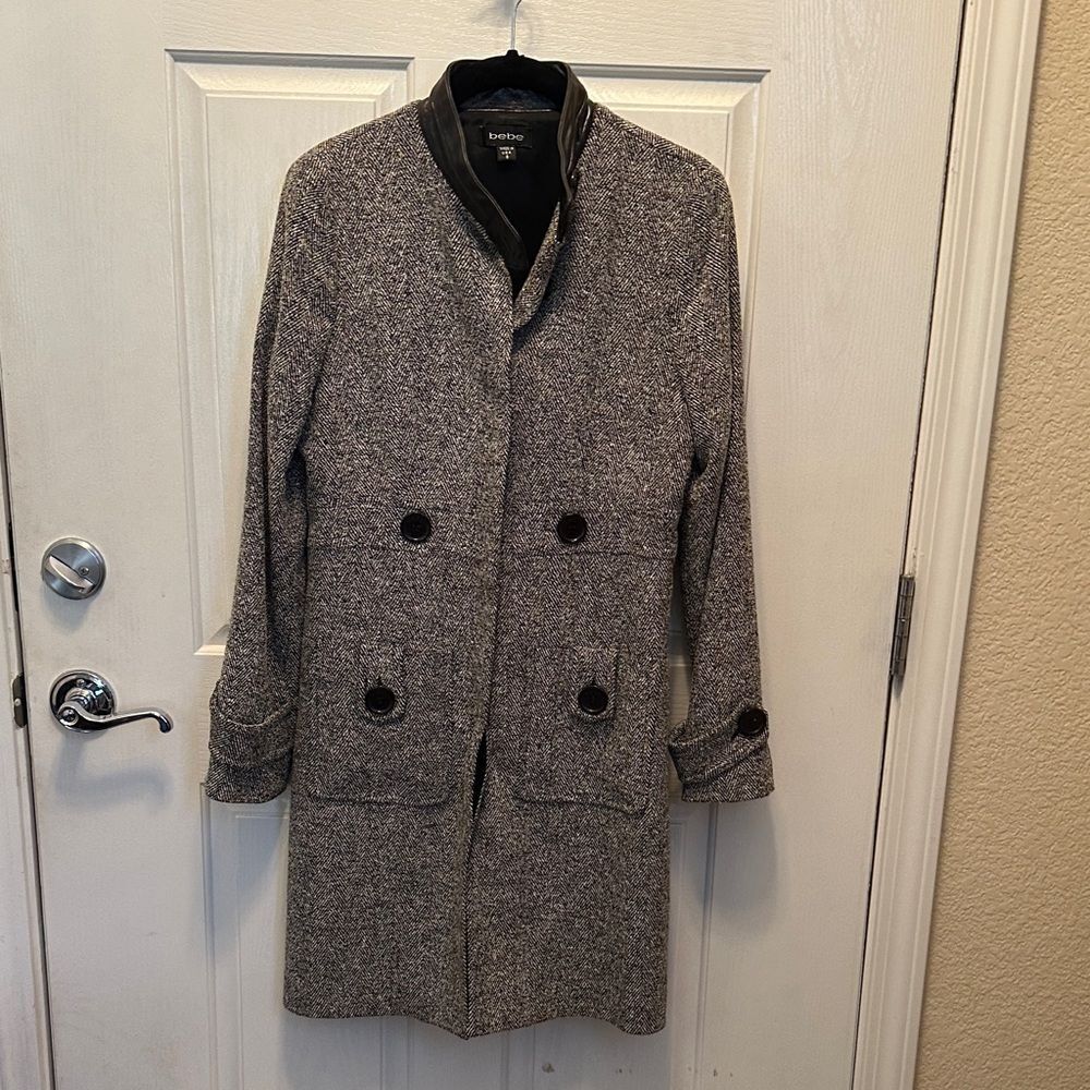 Bebe Women's Black & Gray Wool & Silk blend Coat
